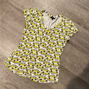 Cupio Yellow Car Print Short Sleeve Top